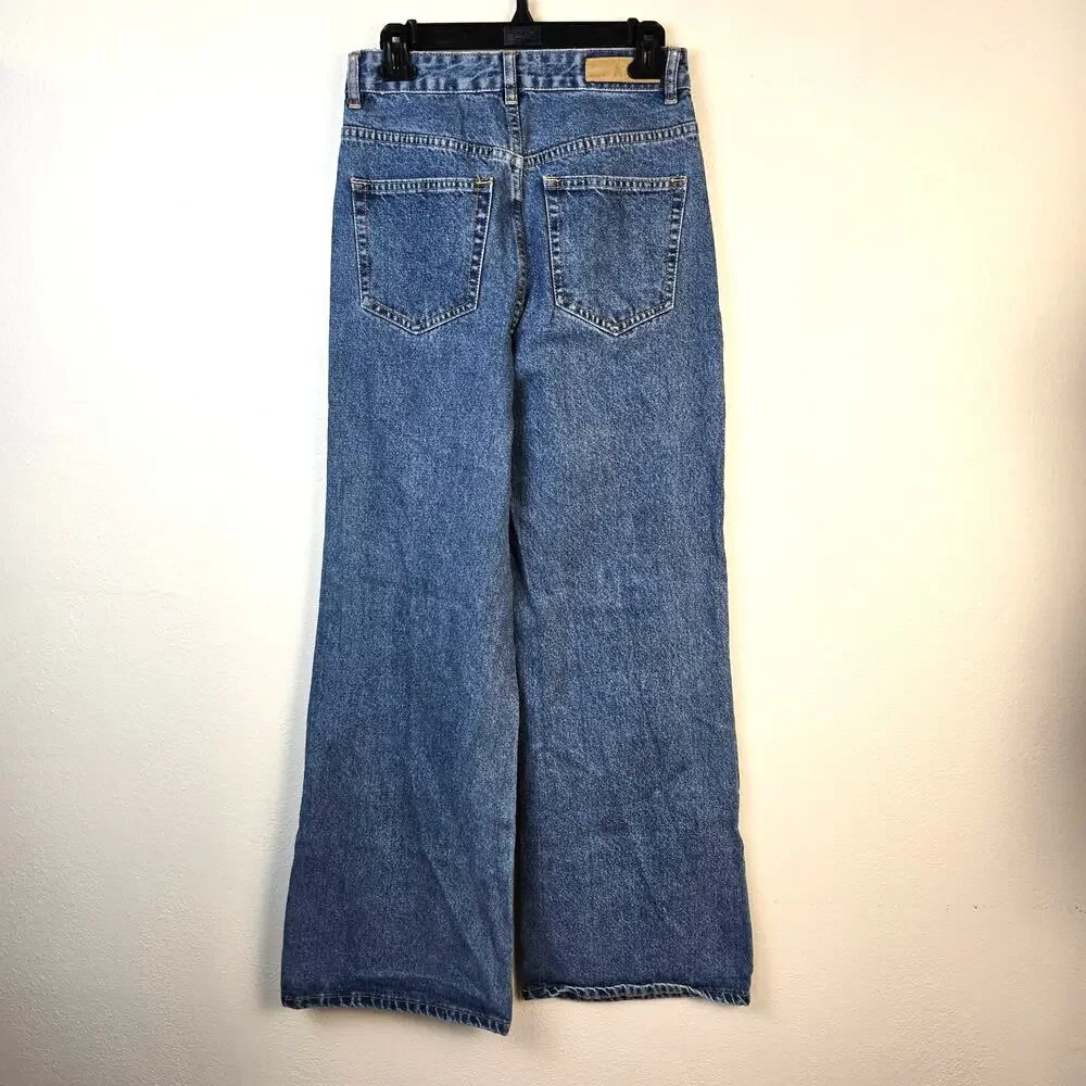 Cotton On Jeans Women's 4 Long Wide Leg Medium Wash Casual Boho Summer Beachy